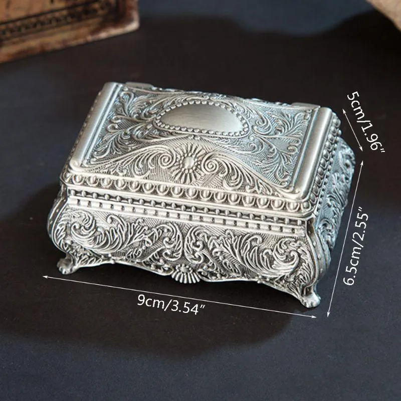 Jewelry Pouches Bags Vintage Trinket Box Rectangle Metallic Floral Small Gift Storage P9YF202k