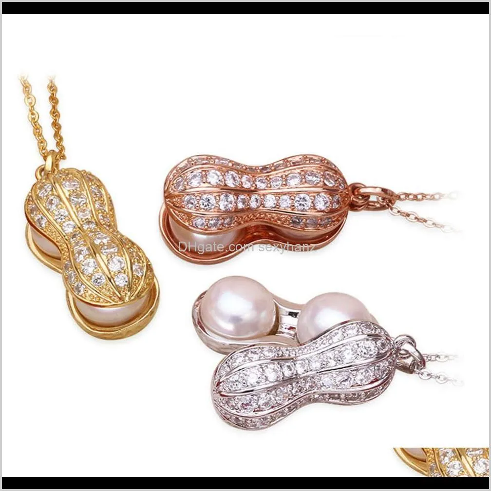 korean freshwater pearl peanut necklace high grade fashion clavicle chain evergreen fruit diamond pendant