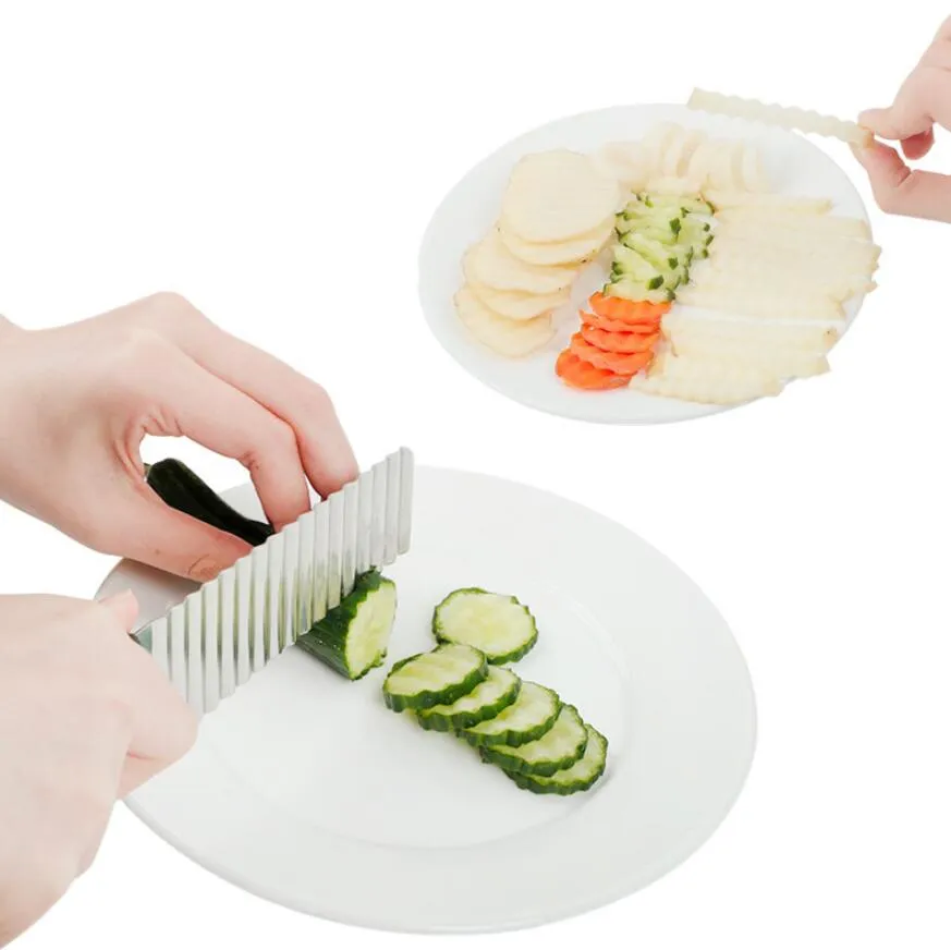 1 pièce Français Frites Cutter ondulé en acier inoxydable Coupe-légumes  Hachoir à pommes de terre pour Français frites Couteau ondulé pour légumes  Salade de fruits Co