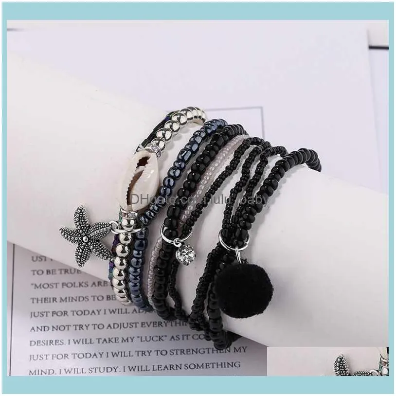 Beaded, Strands 3pcs/set Handcraft Boutique Fashion Multilayer Crystal Stone Beads Strand Bracelets Bangles Mini Measle Boho Mujer