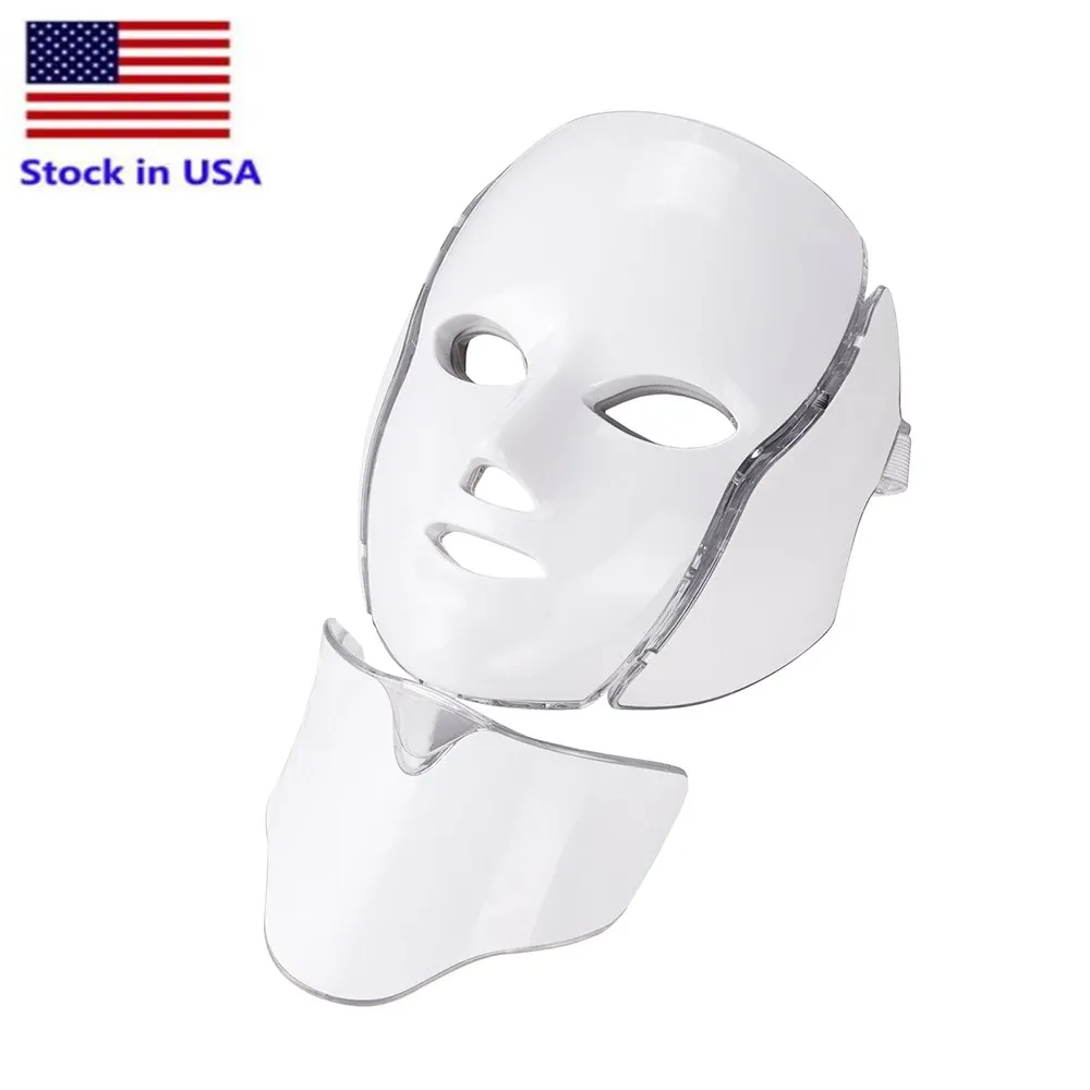 米国のストック7カラーLEDライトセラピーフェイスビューティーマシンフェイシャルネックマスク皮膚ホワイトニングデバイス用のマイクロカレント付きのマスクのマスクしわ除去
