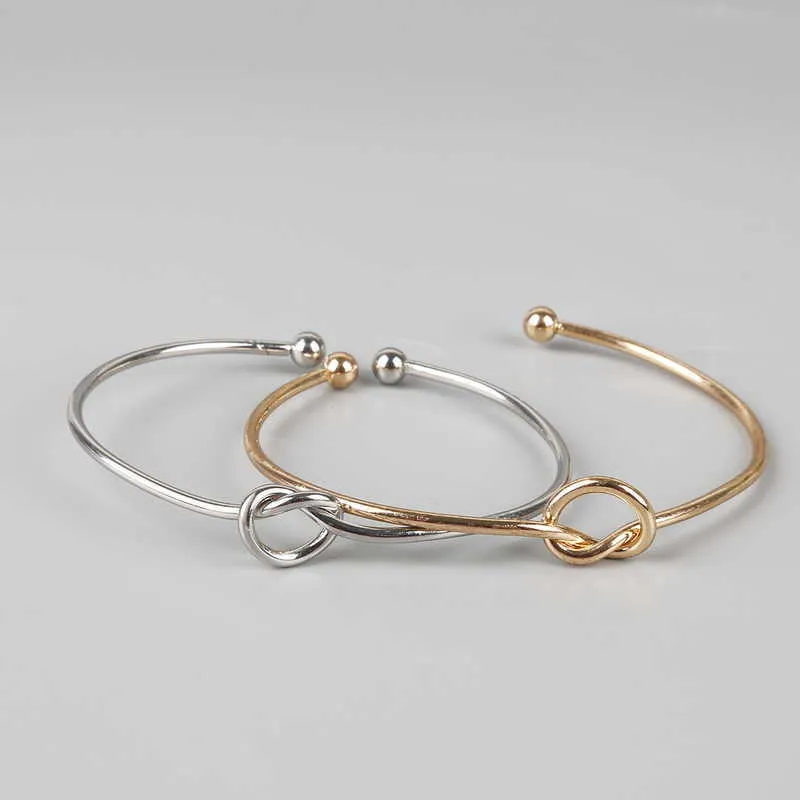 Wholesale 2pcs Fashion Knot Cuff Metal Iron Couple Bracelet Manchette Bracelets Bangles for Women Men Charm Heart Jewelry Q0719