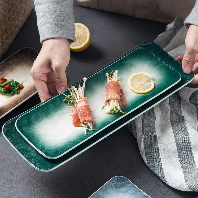 접시 접시 접시 직사각형 세라믹 초밥 판 가정 서부 석재 패턴 디저트 간식 일본식 커큐 이신 테이블웨어