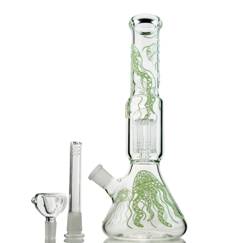 6 Arms Tree Percolator Hookahs 11 Inch Thick Glass Bongs Straight Tube Oil Dab Rigs Beaker Glow In The Dark Water Pipes 18mm Female Joint With Bowl