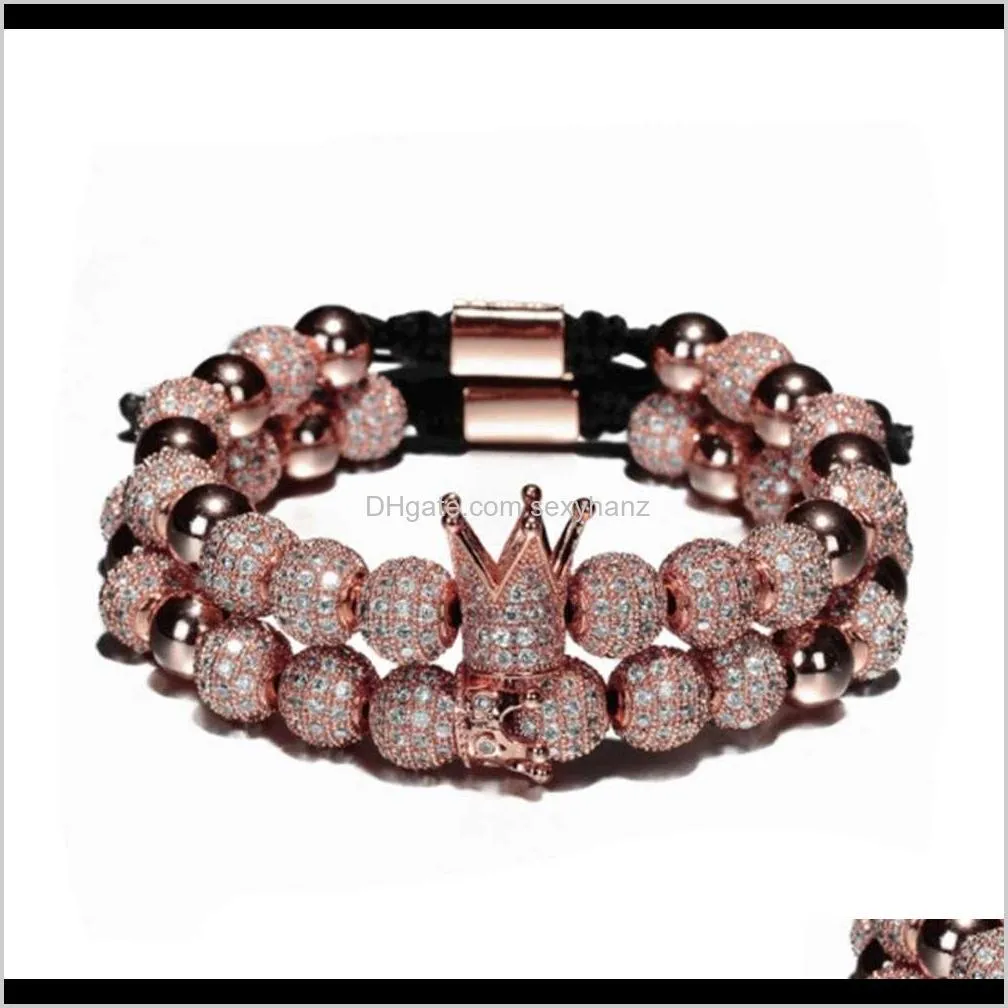 Other Bracelets Jewelry Drop Delivery 2021 Hand String Fashion Creative Hollow 8Mm Ball Crown Copper Inlaid Diamond Woven Bracelet Ul2Qb