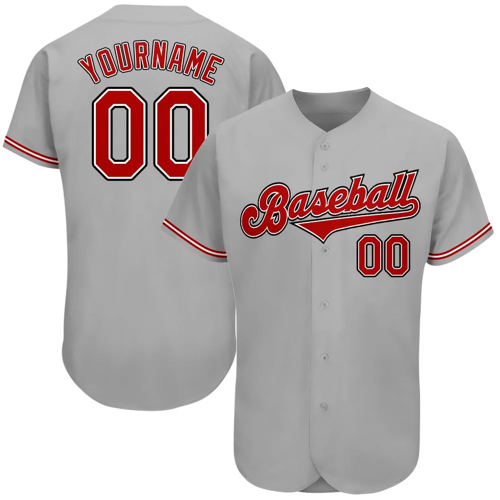 Custom Grey Red-Black Authentic Baseball Jersey