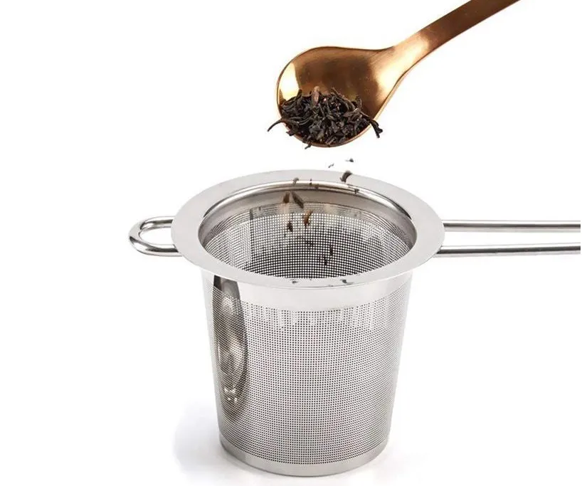 304 Tea Infuser Rostfritt Stål Löst blad Slagkorg Vikta Handtag Tekanna Blomma Herbal Filter Big