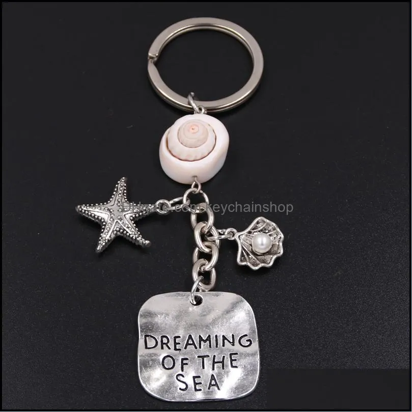 Dreaming Of The Sea Keychains Starfish Conch With Shell Keyring Fish Tail Charms Turtle Pendant Ocean Jewelry