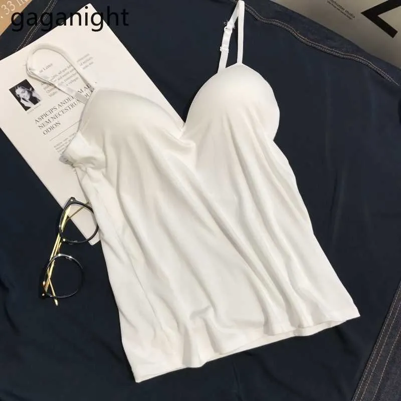 Seamless Padded Bra Tank Top Women Modal Solid Spaghetti Cami Vest Female  Camisole Straps Nightwear Pajamas Soft 210601