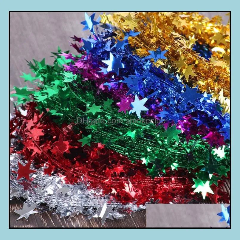 Party Supplies Sparkly Stars Tinsel Garlands with Wire for Christmas Tree, Home, Wedding, Birthday, Festive Ornament, 7.5 Meters Each Roll