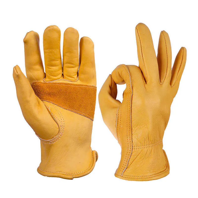 Новые нескользящие носимые садовые перчатки Прочные и гибкие мужчины работают полные пальцы кожаные кожаные наружные мотоциклетные перчатки H1022