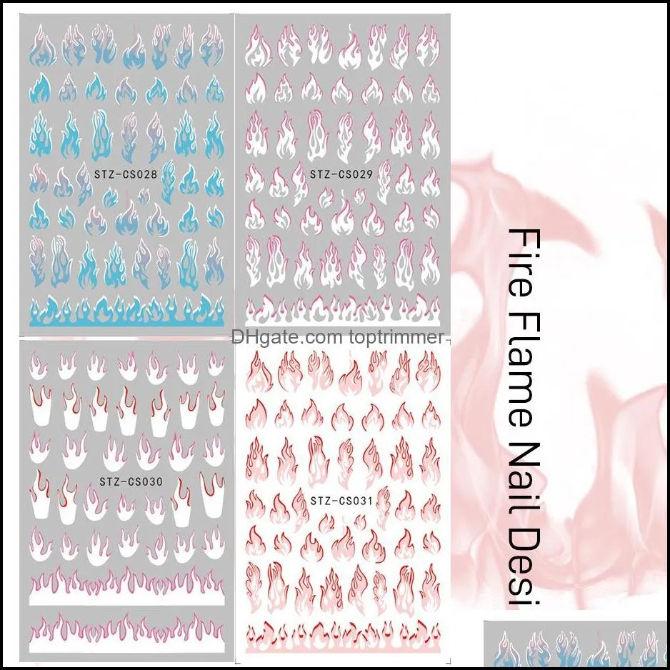 Fire Flame Nail Stickers Color Graffiti 3D Adhesive Fingernail Sticker For DIY and Salon ( Bare Clip )