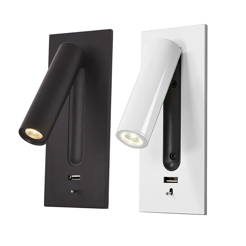 LED-vägglampor Aluminium 100-240V Sänghuvudläsningsljus med USB-laddare Växellåda för Home Store Hotel Bedside Sconces Lighting