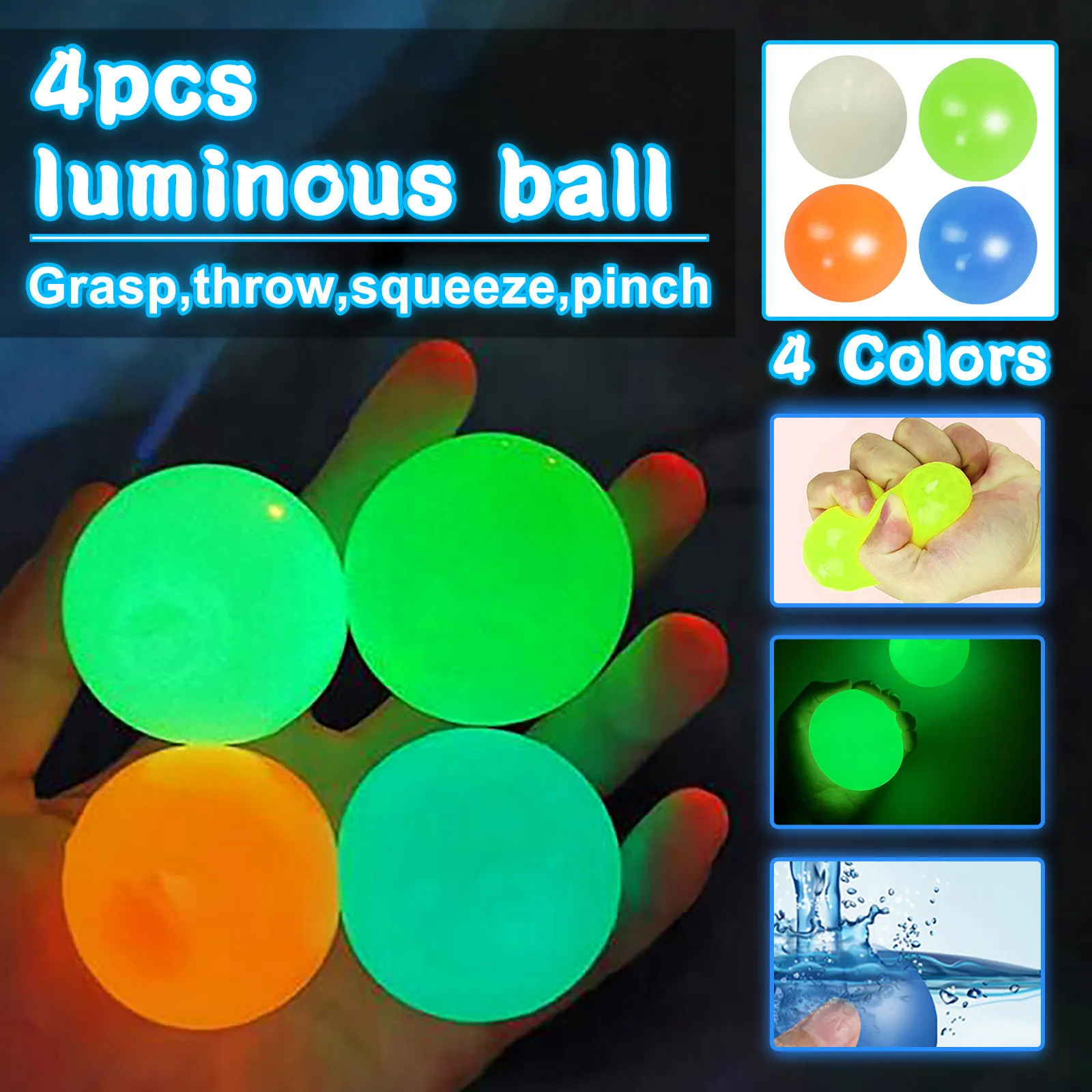 Party Supplies Ceiling Sticky Wall Squeeze Ball Toys Gift Luminous Glow In The Dark Parent Child Interaction Squishy Anti Stress Balls Stretchable DH9588