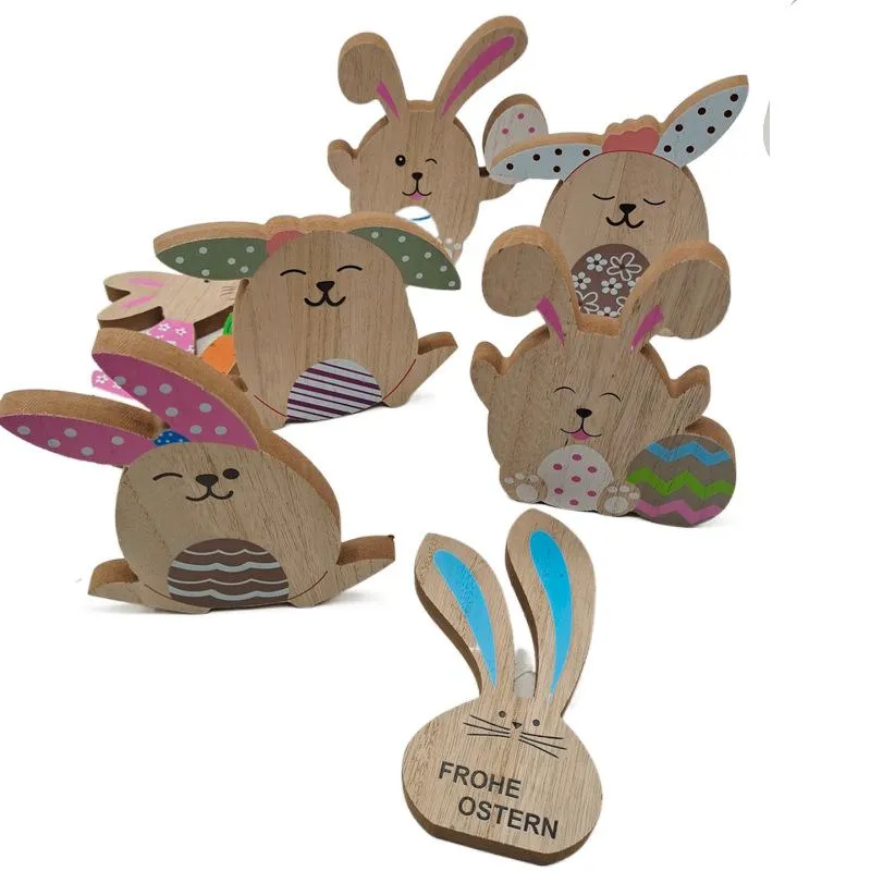 Easter Party Bunny Table Wooden Signs Rabbit with Eggs Spring Farmhouse Desktop Decor Sign