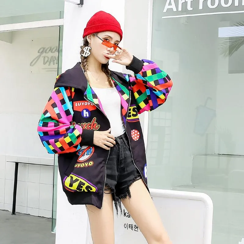 激安アウトレット通販 ストリートウェア女性フード付き爆撃機ジャケットファッションレタープリントジッパー女性春秋原宿ジャケット緩いコート女性の 新品 在庫有り Bertin Podologue Fr