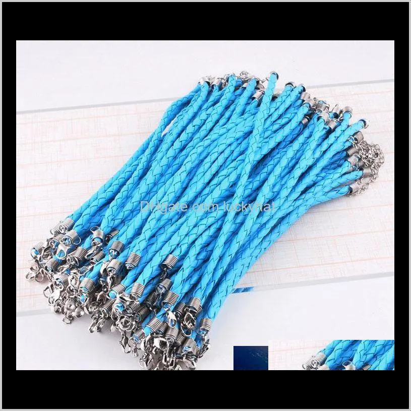 100pcs/lot 20+5cm pu leather braided charm chain bracelets love for diy jewelry bead lobster clasp link chains