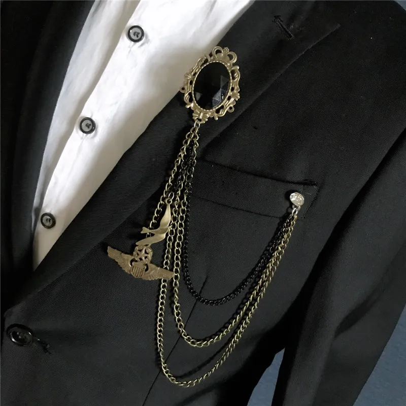 Alloy Mens Tie Tack Pins Brooch Lapel Pin Collar Pin with Chain Fashion  Mens Jewelry for Day Party Valentine'S Day Business 