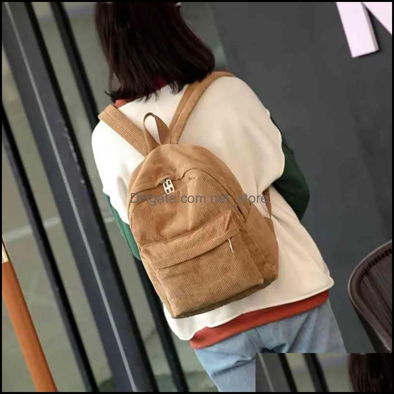 Corduroy Backpack Fashion Women School Pure Color Teenger Girl Bags Female Mochila Bagpack Hot