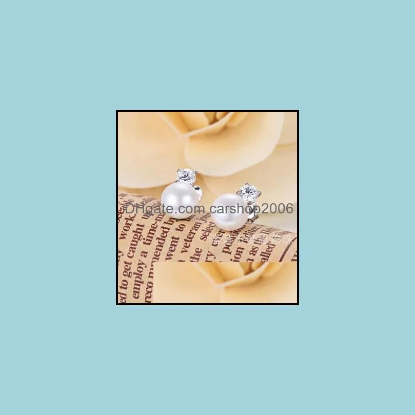 wholesale 8-9mm oval rhinestone inlaid natural pearl earrings S925 silver earrings
