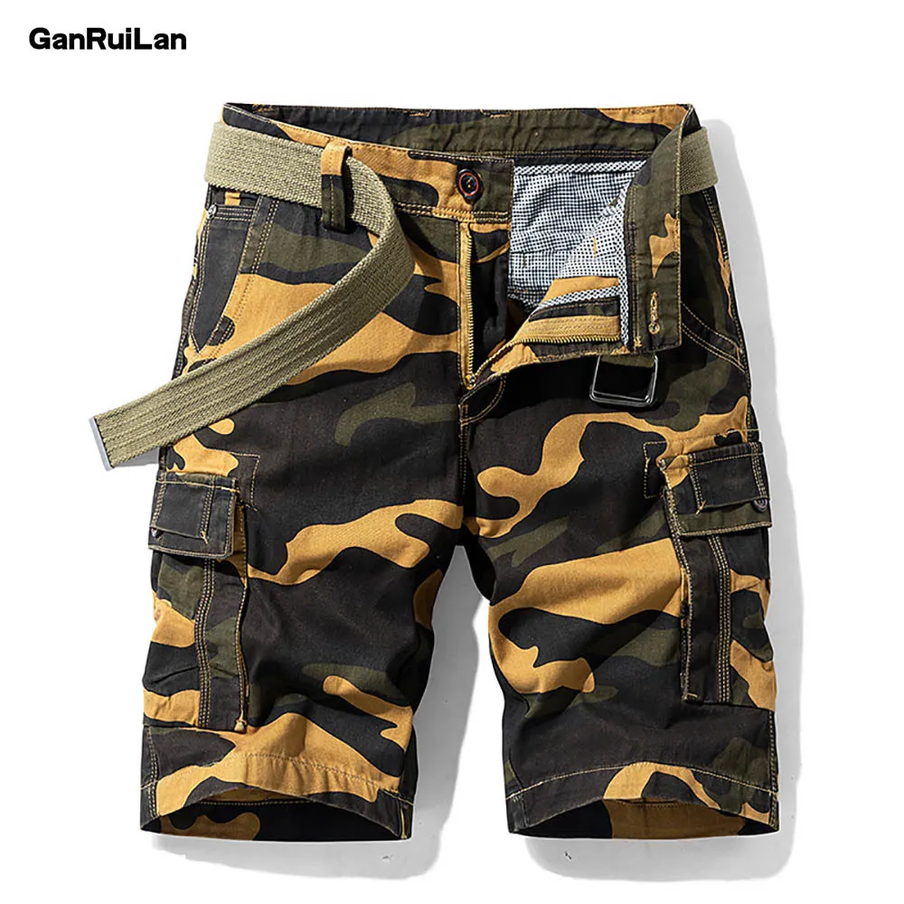 Letnie Kamuflaż Cargo Spodenki Mężczyźni Army Green Jogger Taktyczne Wojskowe Wojskowe Casual Luźne Szorty Mężczyźni B0903 210518