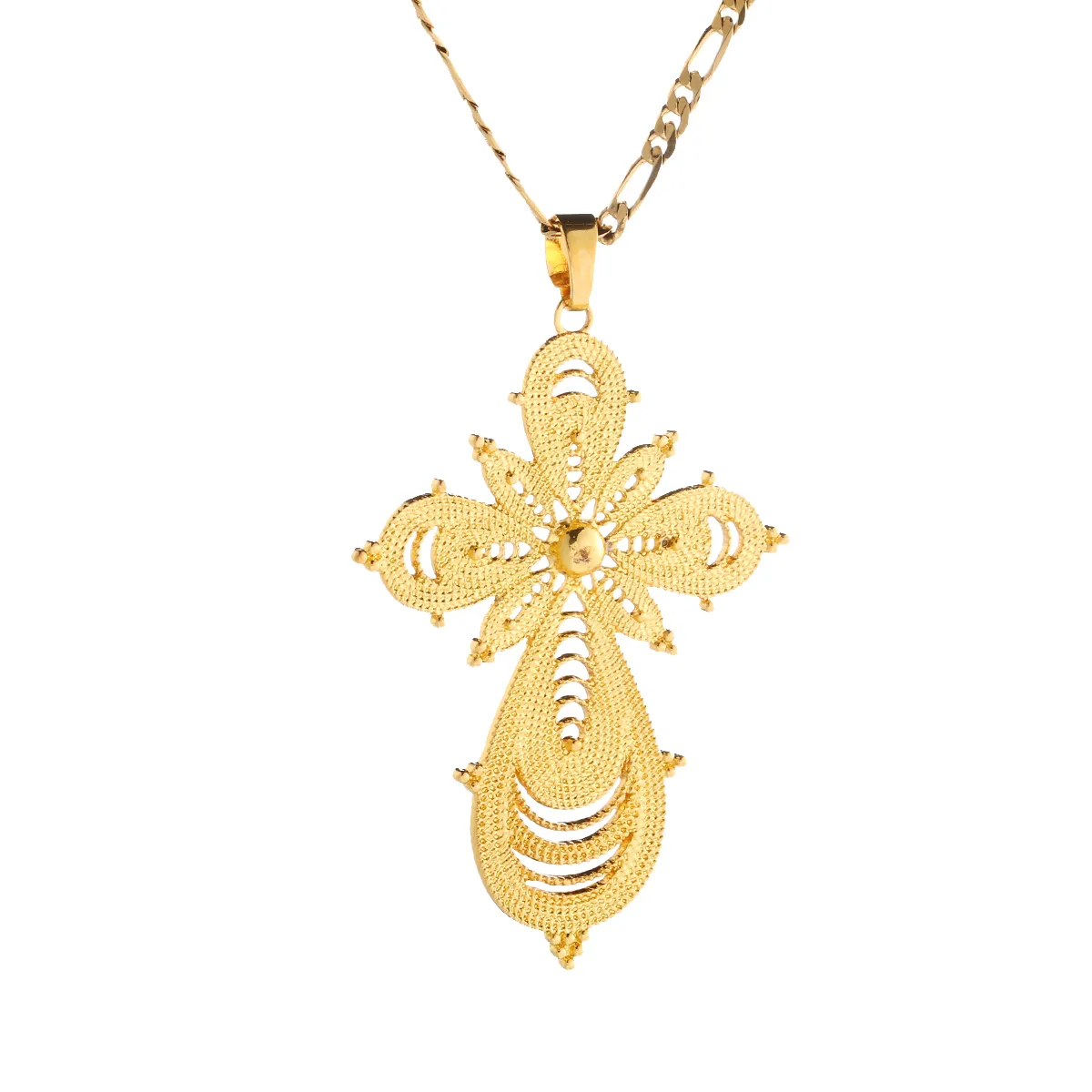 Gold Color Ethiopian Large Size Cross Pendant Necklaces For Women Eritrea Jewelry Africa Ethnic Jewelry