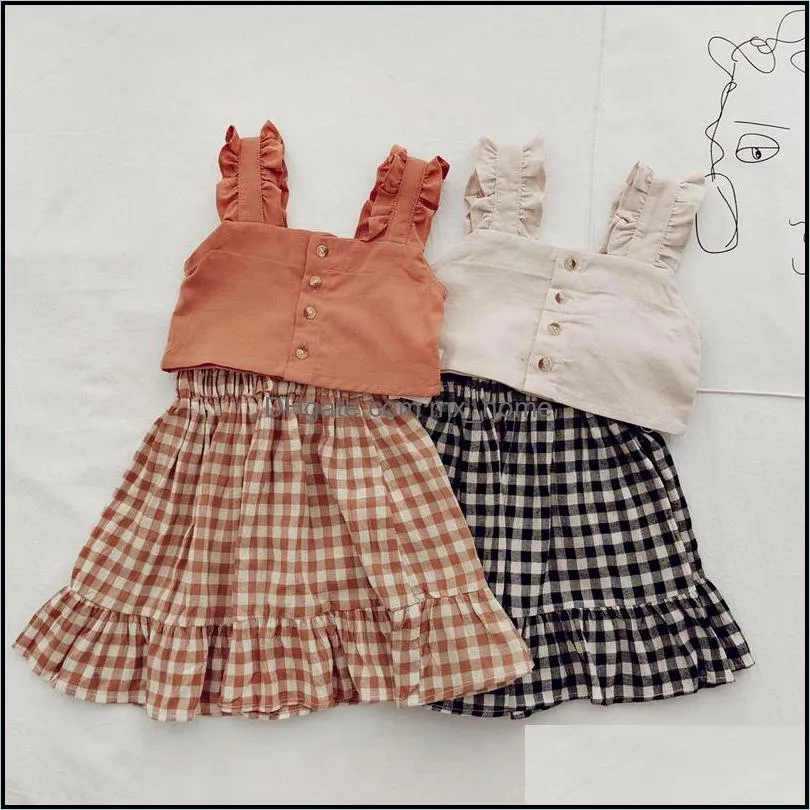 Newest INS Summer Kids Little Girls Clothing Sets Sleeveless Floral Belt Tees + Shorts Dresses 2Pieces Outfits Cotton Vest Bountique