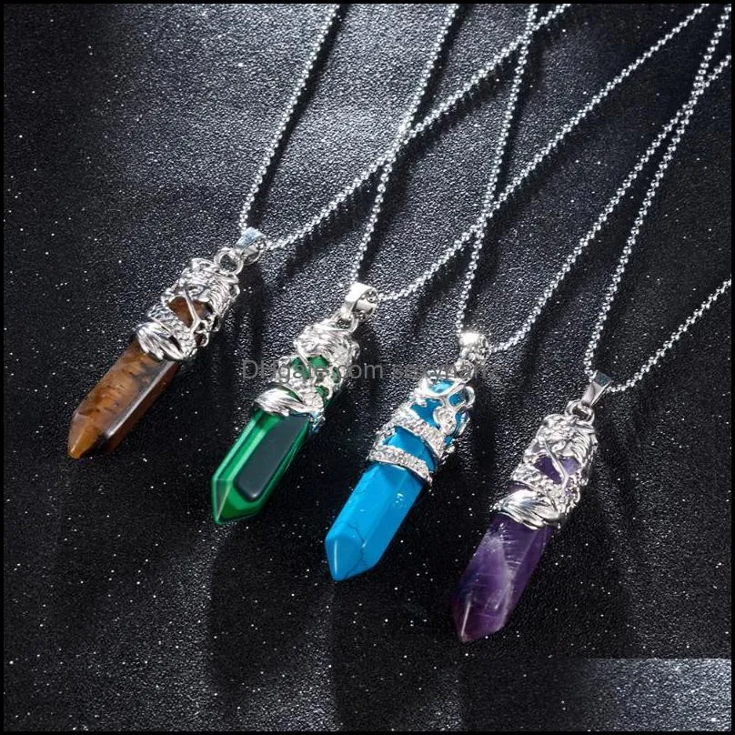 Pendentifs Colliers pendentif femmes Boho Vintage Quartz naturel cristal Chakra Point de guérison collier bijoux longs hommes livraison directe 2021 Poi