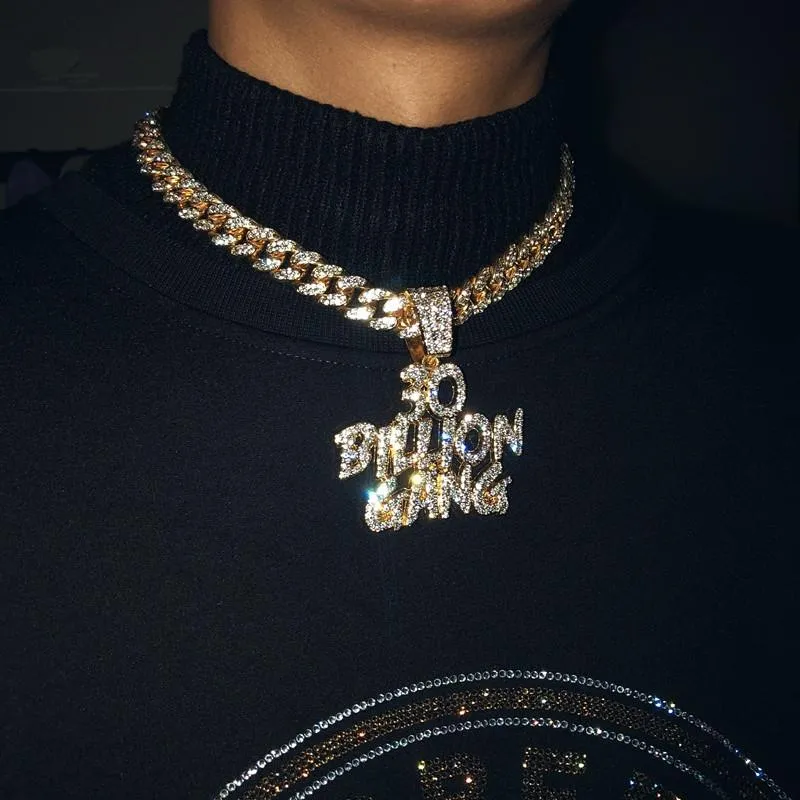 Pendentif glacé de 30 milliards de gangs cubiques, avec chaîne cubaine Miami de 13mm, ras du cou, bijoux Hip Hop à la mode, colliers cadeaux