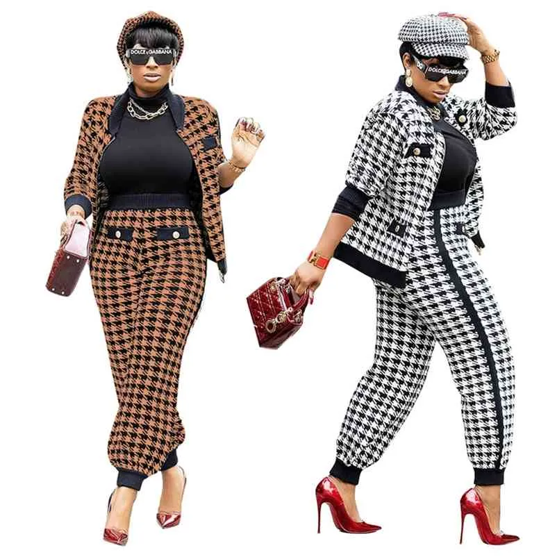 Tweedelige set vrouwen kantoor broek vrouwen pak casual elegante outfits lange mouw plaid blazer set bulk items groothandel kavels 210727