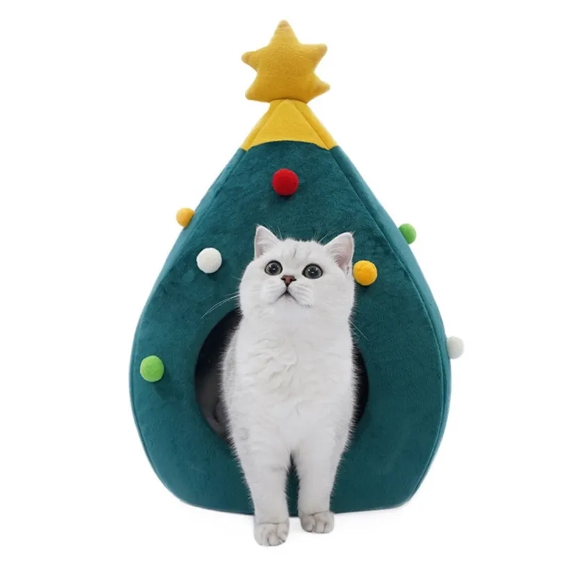 Pet Cat Bed Christmas Comfortable Pet Bed Christmas Tree Winter Warm Pets Nest Cat House Mat Dog Bed For Cats Litter Kennel Home 2101006