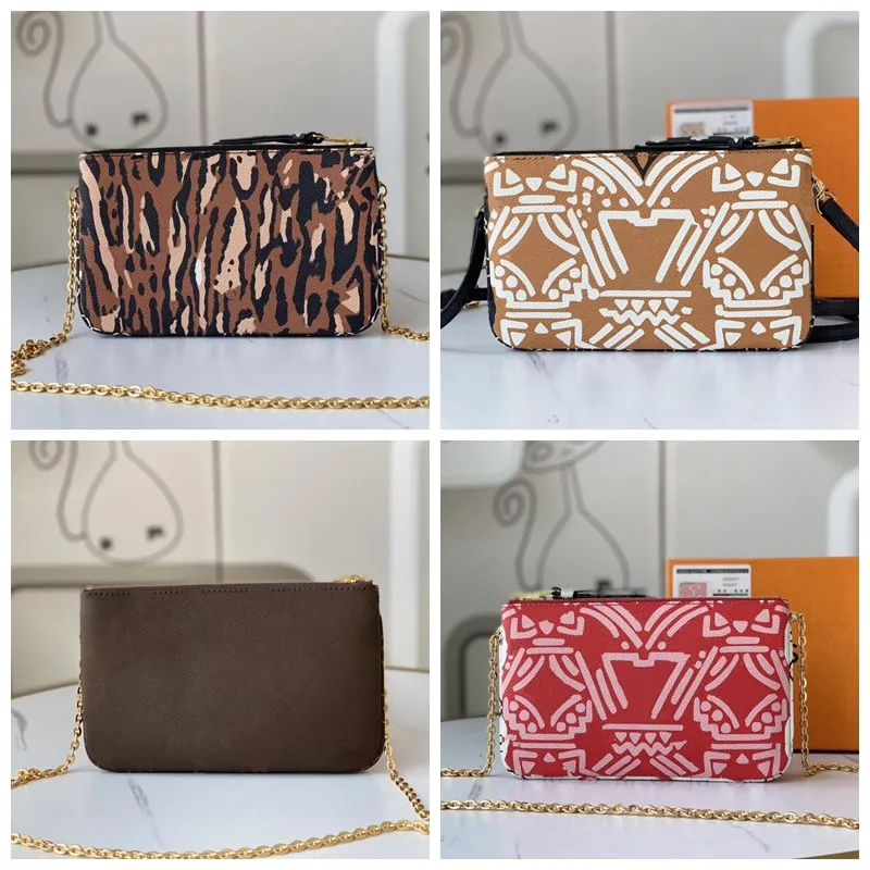 Kvinnor designers axelväskor mode dubbel zip handväskor mini pochette crossbody väska plånbok pursar korthållare