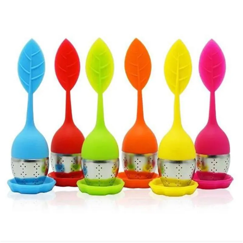 TEA TOOLS SILICONE INFUSER FOOD GRAD SILE BEAGE LEAF Sile Rostfritt stål Filter Enhet Lossa Herbal Spice Filter Diffusor Kom med brickor Boutique 52