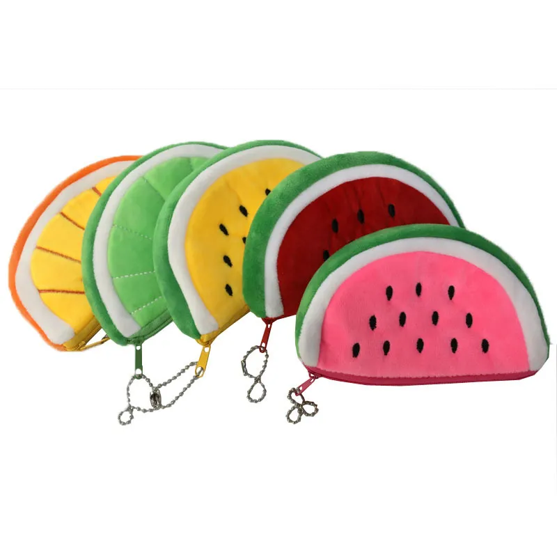 Plush Coins Purse Pencil Cases Creative Fruit Cartoon Children's Coin Storage Bag Key Chain Portable Card Holder