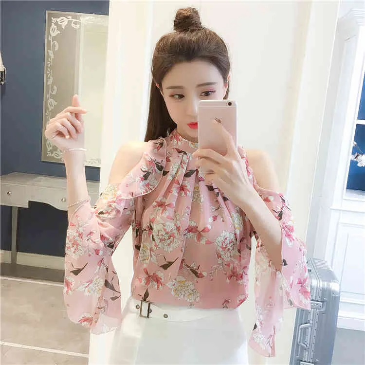Summer Lady Off Shoulder Tops Short Sleeve Chiffon Shirt Casual