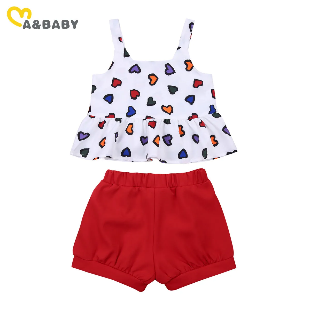 2-7Y Valentinstag Mädchen Outfits Sommer Kind Kind Kleidung Set Ärmellose Herz Weste Tops Shorts Kostüme 210515