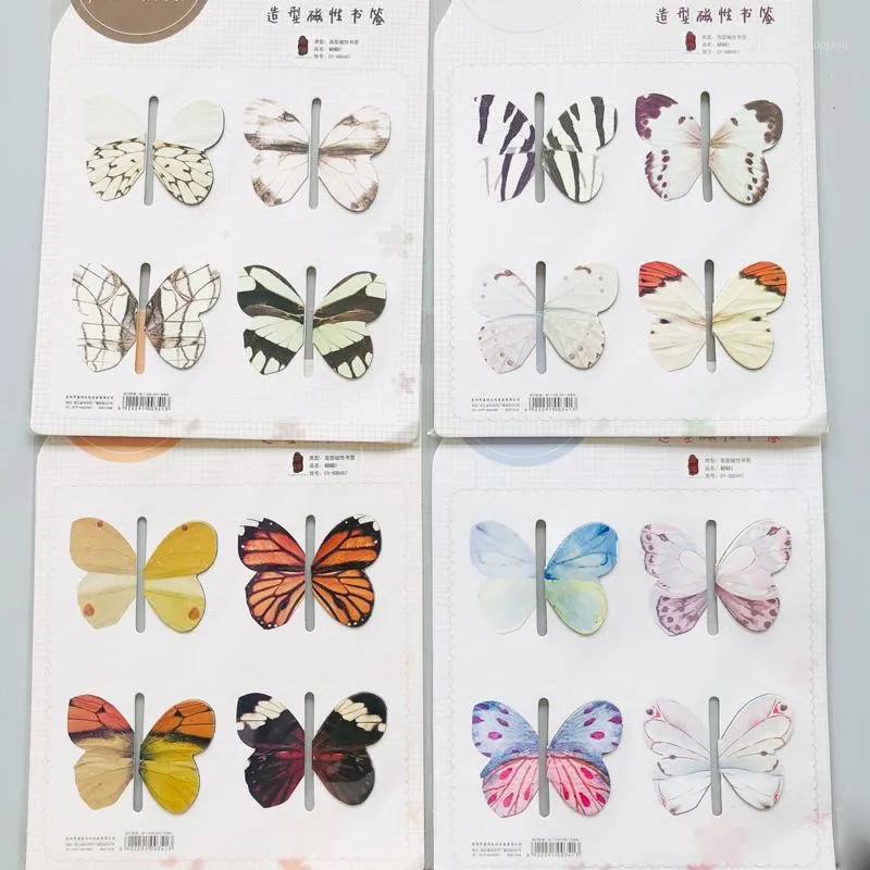 Bokmärke 4PCS / Pack Butterfly Design Magnetisk markör av sida Book Clip Studentskolans kontor Skriverier