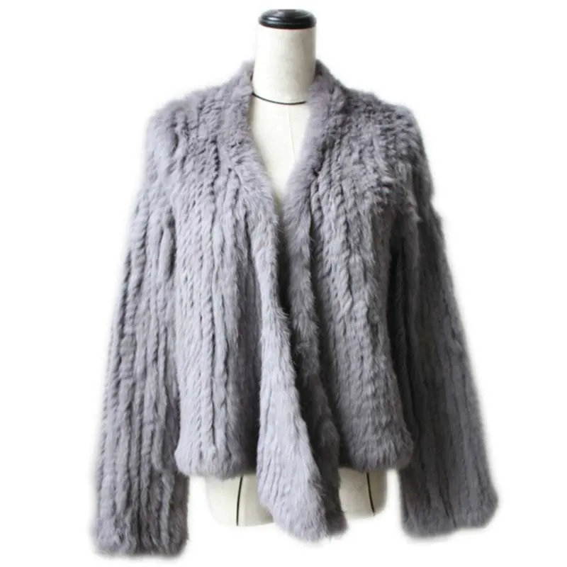 Autunno inverno donna vera pelliccia cappotto femminile cappotti di coniglio lavorato a maglia giacca casual spesso caldo moda sottile soprabito abbigliamento 210928