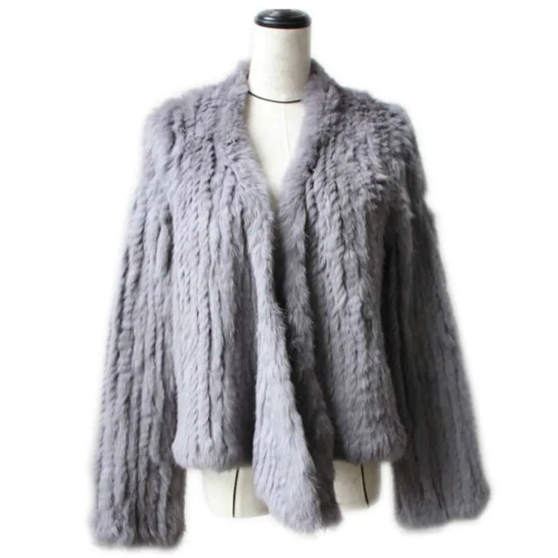 Zimowa Jesień Kobiety Prawdziwe Fur Coat Kobieta Dzianiny Królik Płaszcze Kurtka Casual Gruba Ciepła Moda Slim Płaszcz Odzież 210928