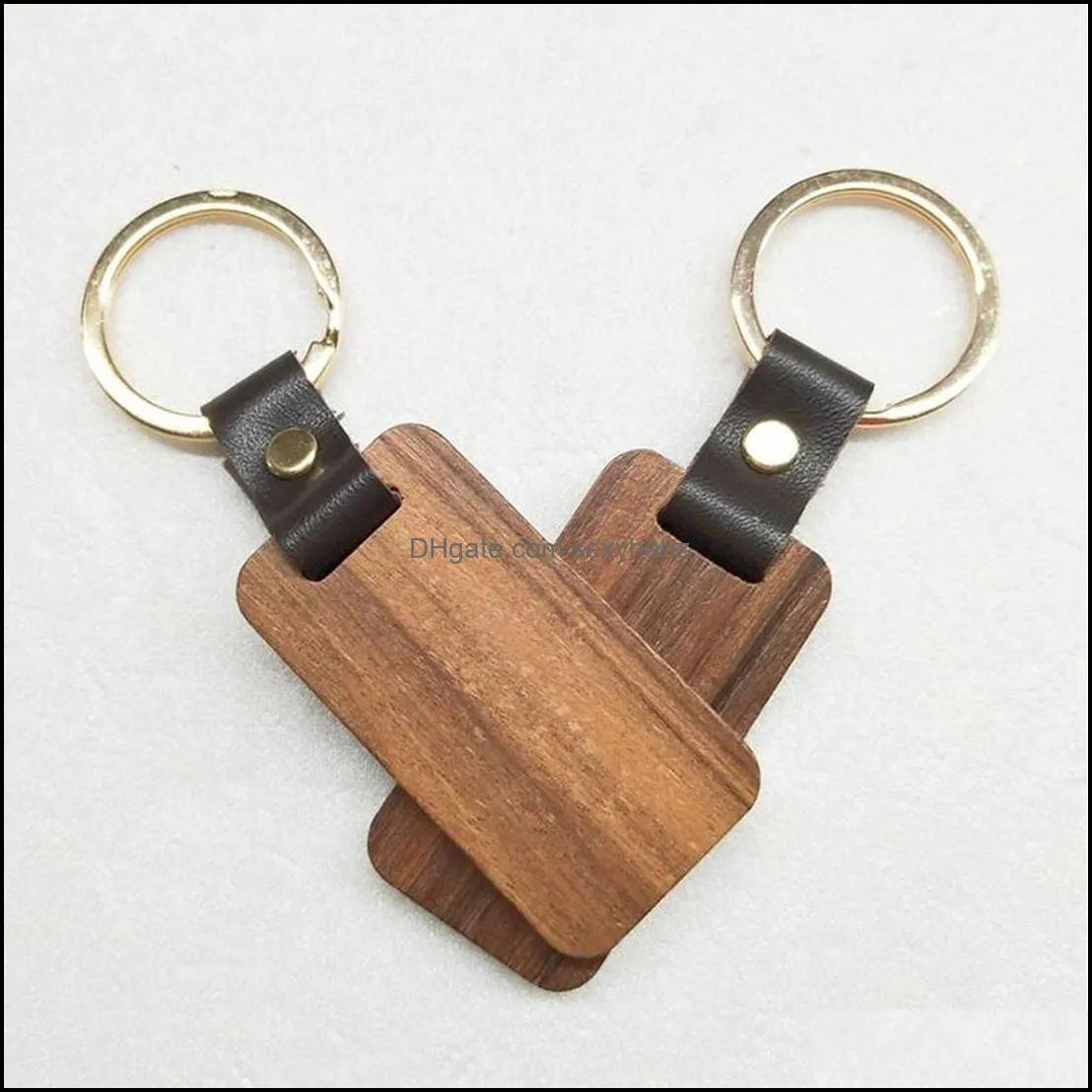 FAHMI Jewelry 2021 Personalized Leather Keychain Pendant Beech Wood Carving Keychains Luggage Decoration Key Ring DIY FaGiftGifts for