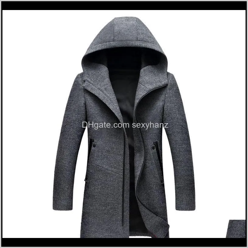 new men`s woollen overcoat winter male business casual hooded wool pea coat men brand overcoat casaco masculino bg18121