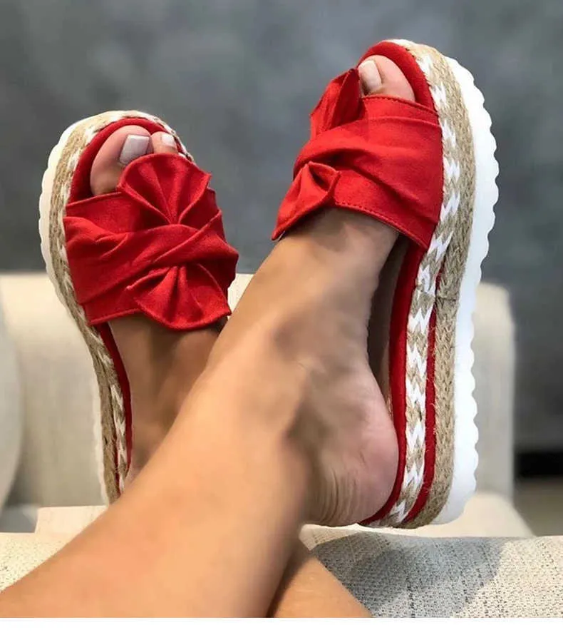 Summer Platform Sandals 2021 New Women Bow Slippers Indoor Outdoor Flip-flops Thick Bottom Female Casual Beach Slides Shoes Y0721