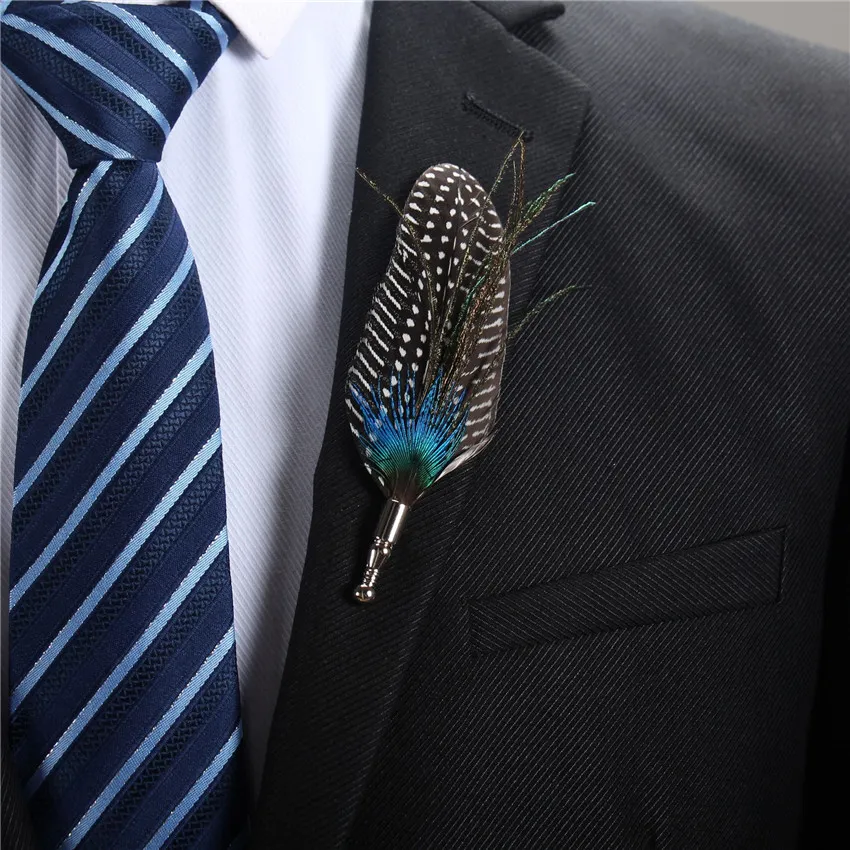 Handmade Feather Brooch Lapel Pin Fashion Men Women Peacock Feathers Brooches Dress Suit Accessories Gifts