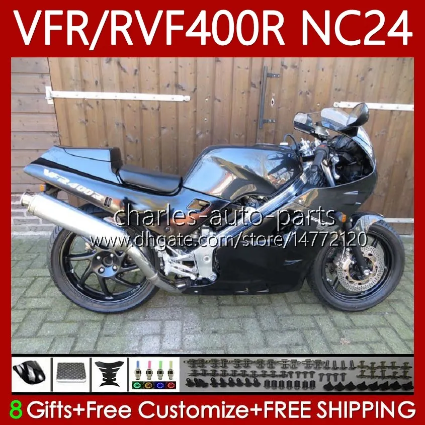 Kit carrosserie pour HONDA RVF400R VFR400 R NC24 V4 VFR400R 87-88 Carrosserie 78No.29 RVF VFR 400 RVF400 R 400RR 87 88 VFR400RR VFR 400R 1987 1988 Carénage moto noir gris