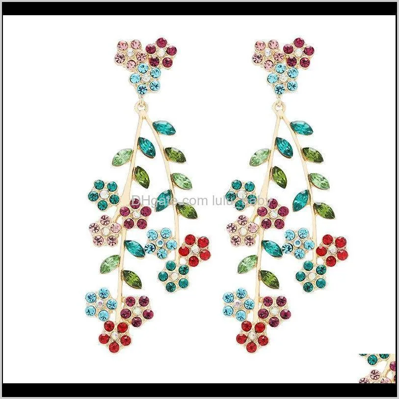 earrings creative alloy branches rhinestone diamond leaves flower earrings female super fairy girl heart earrings