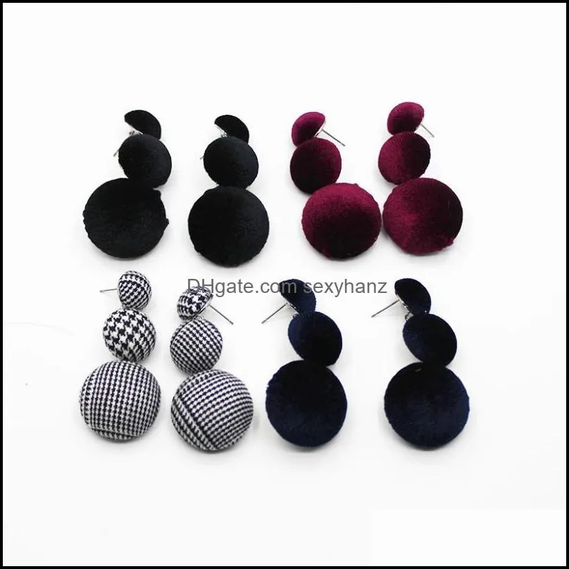 Jewelry Hair Clips & Barrettes Female Dongdaemun South Korea Sale Style Plaid Fabric Veet Big Round Circle Earrings Women Drop Delivery 2021