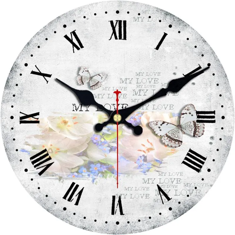 Wall Clocks Butterfly Large Decorative Round Clock Living Room Decor Saat Fashion Silent Vintage Watch Year High Quality