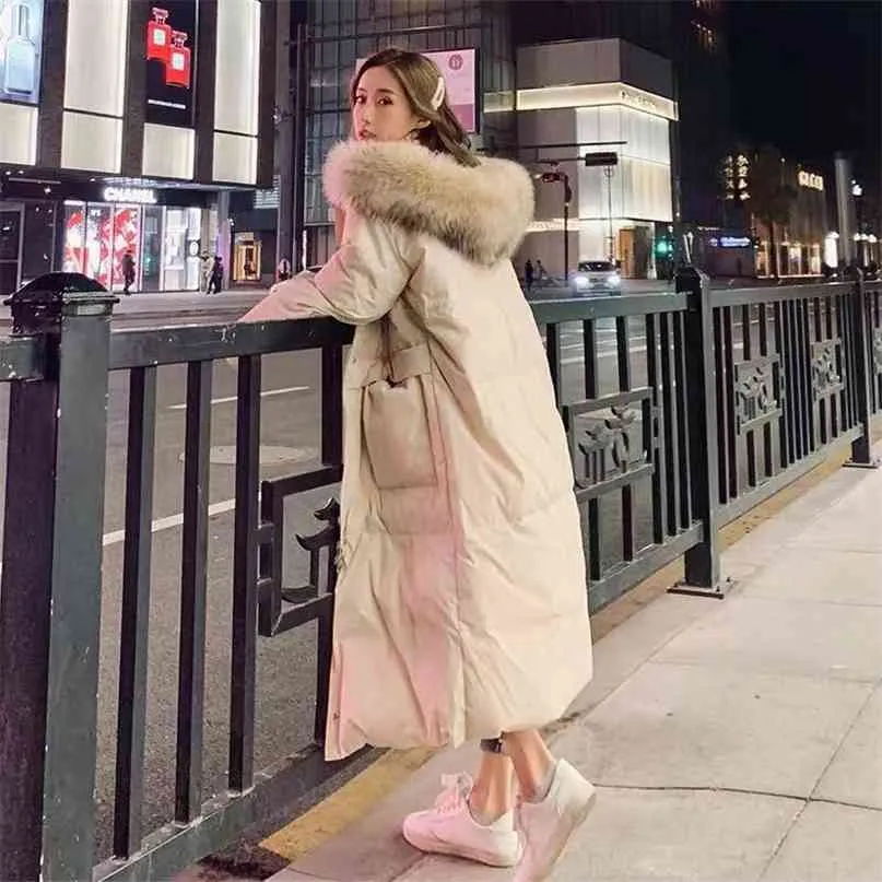 Style Down Padded Jacket Women's Mid-length Over The Knee Korean Loose Thick Fur Collar Coat Winter Clothes Women 210923