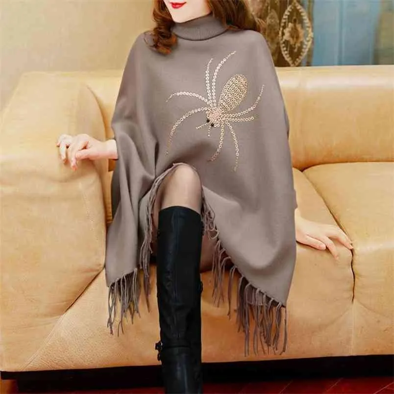 Goede kwaliteit herfst en winter franje cape grote maat gebreide jas losse dunne mode sjaal 210427