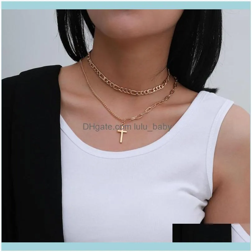 Łańcucha naszyjniki wisiorki biżuteria produkt metalowy łańcuch splicingu naszyjnik artystyczny styl mody prosty wisiorek krzyżowy